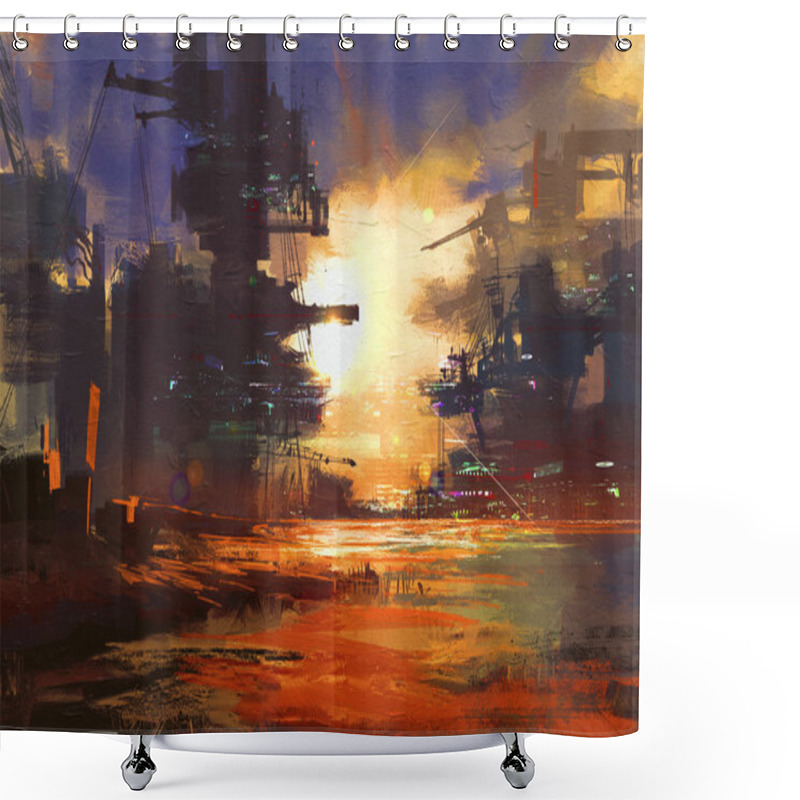 Personality  Mega Structure In Sci-fi City At Sunset Shower Curtains