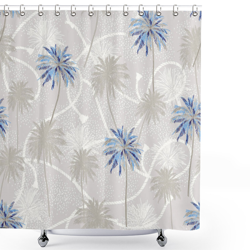 Personality  Tropical Plam Trees Layer On Sailor Rope Texture Summer Mood Seamless Pattern In Vector Design For Fashion,fabric,web,wallpaper And All Prints On Light Grey Background Color Shower Curtains