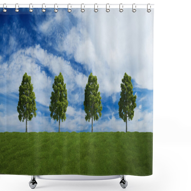 Personality  Trees On A Row With Summer Clouds Shower Curtains