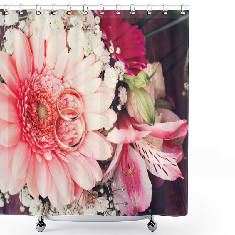 Personality  Bridal Bouquet Of White Flowers On Wooden Surface. Shower Curtains