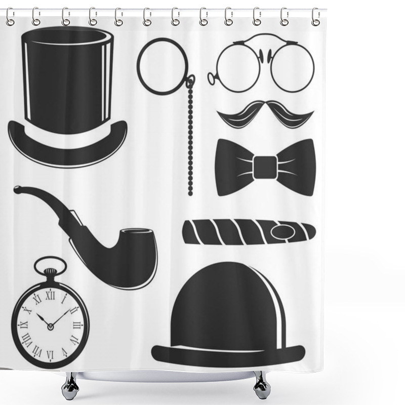 Personality  Vintage Style Design Hipster Gentleman Vector Illustration Black Silhouette Design Mustache Element. Shower Curtains