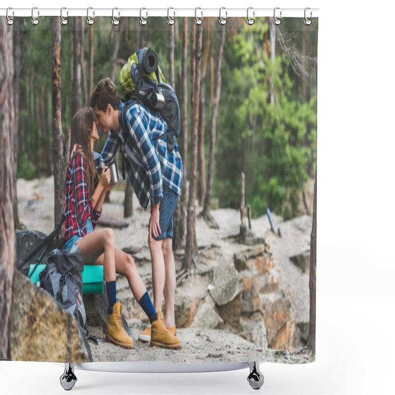 Personality  Active Couple Kissing On Trip Shower Curtains