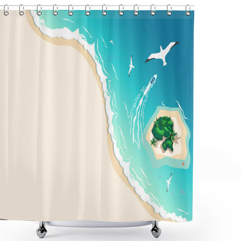 Personality  Aerial View Of The Tropical Beach And Islands. Summer Travel. Horizontal Vector Illustration In Cartoon Style. Shower Curtains