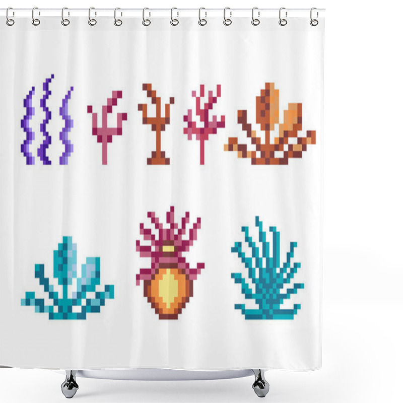 Personality  Underwater Plants And Seaweeds In Pixel Art Shower Curtains