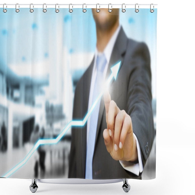 Personality  Businessman Touching Digital Graph Concept Shower Curtains