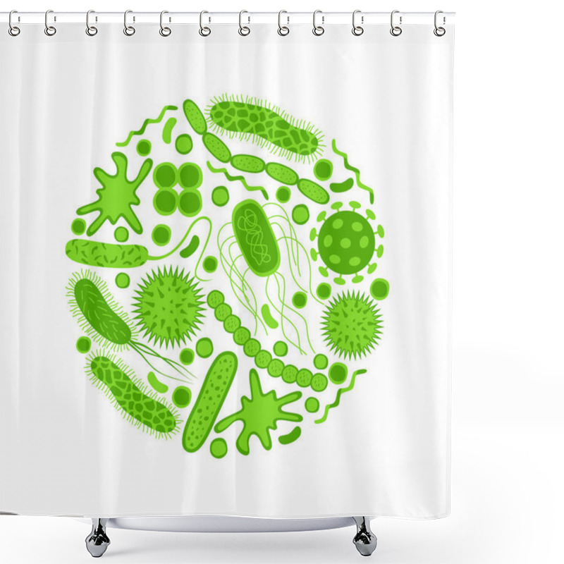 Personality  Green Germs And Bacteria Icons Set  Isolated On White Background Shower Curtains