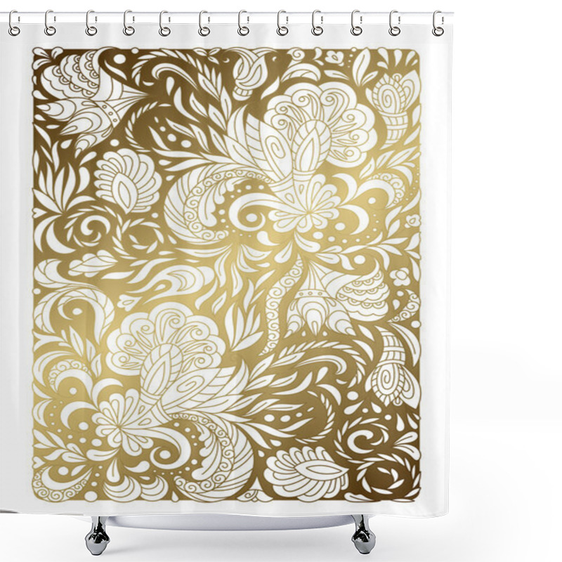 Personality  Flowers And Plants Gold Ornament Shower Curtains