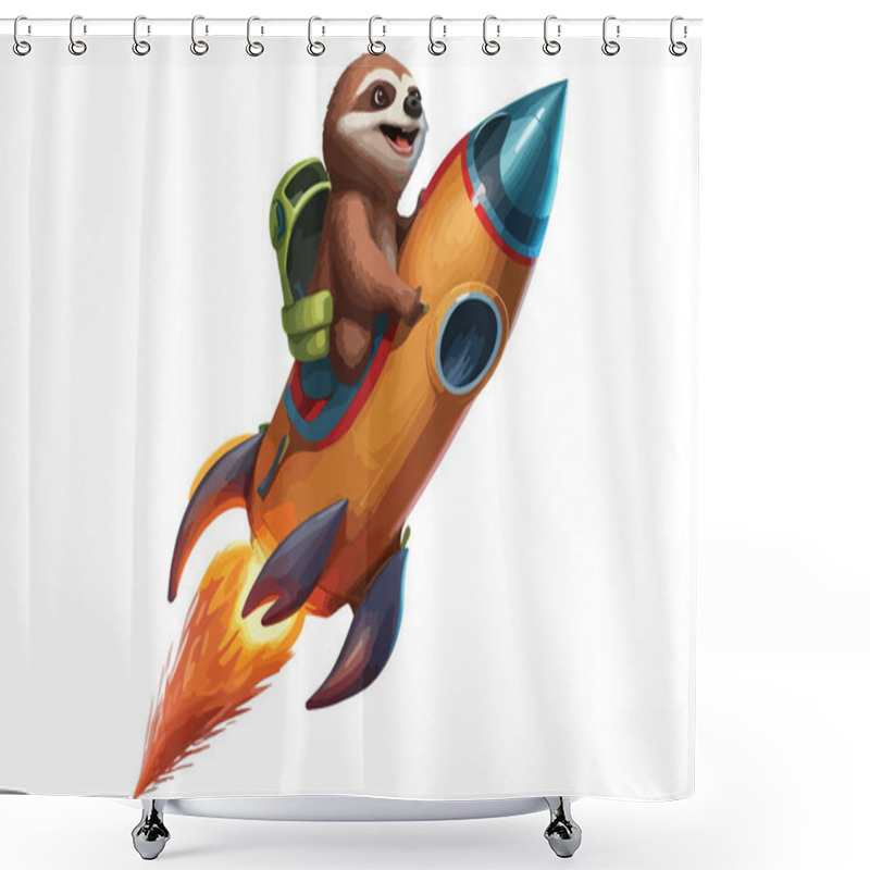 Personality  Sloth Riding A Rocket Vector Illustration Shower Curtains