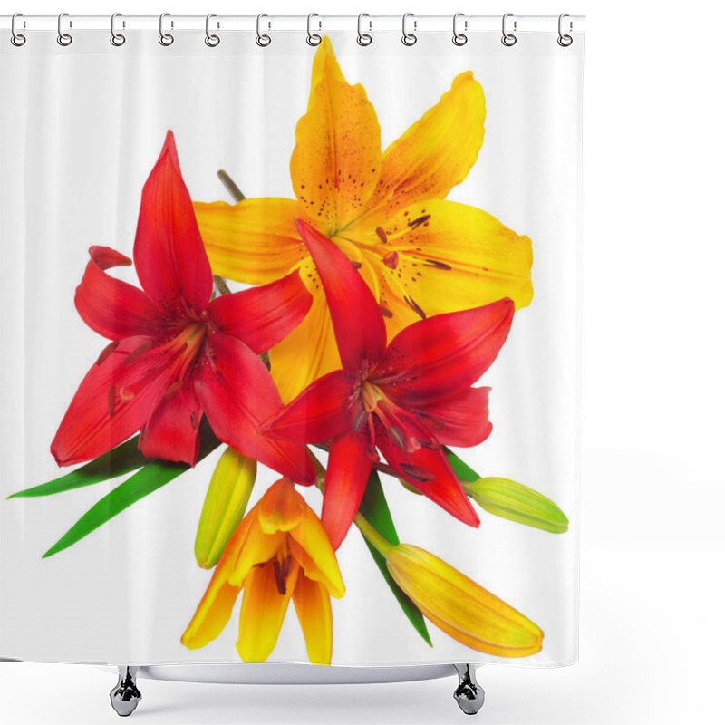 Personality  Bouquet Of Lilies Red And Yellow Flowers  Shower Curtains