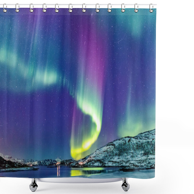 Personality  Incredible Northern Lights Aurora Borealis Activity Above The Coast In Norway Shower Curtains