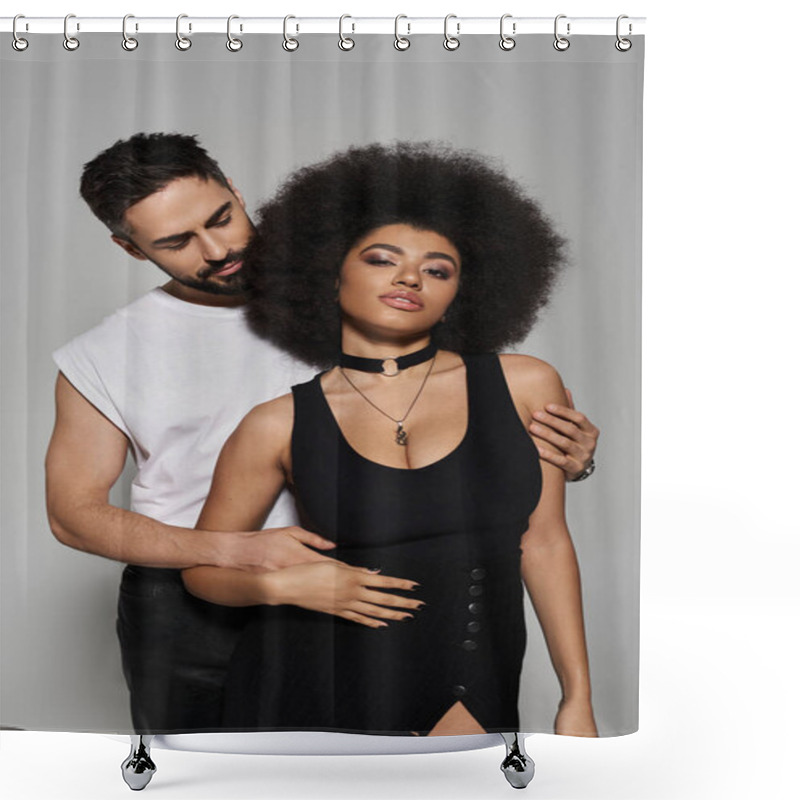 Personality  A Couple Shares An Intimate Moment, Wrapped In Each Other, Radiating Warmth And Affection. Shower Curtains