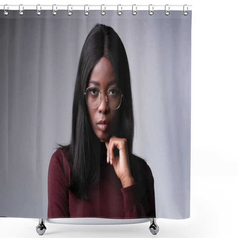 Personality  Confident African Model Looking Very Intelligent In Eyeglasses. Shower Curtains