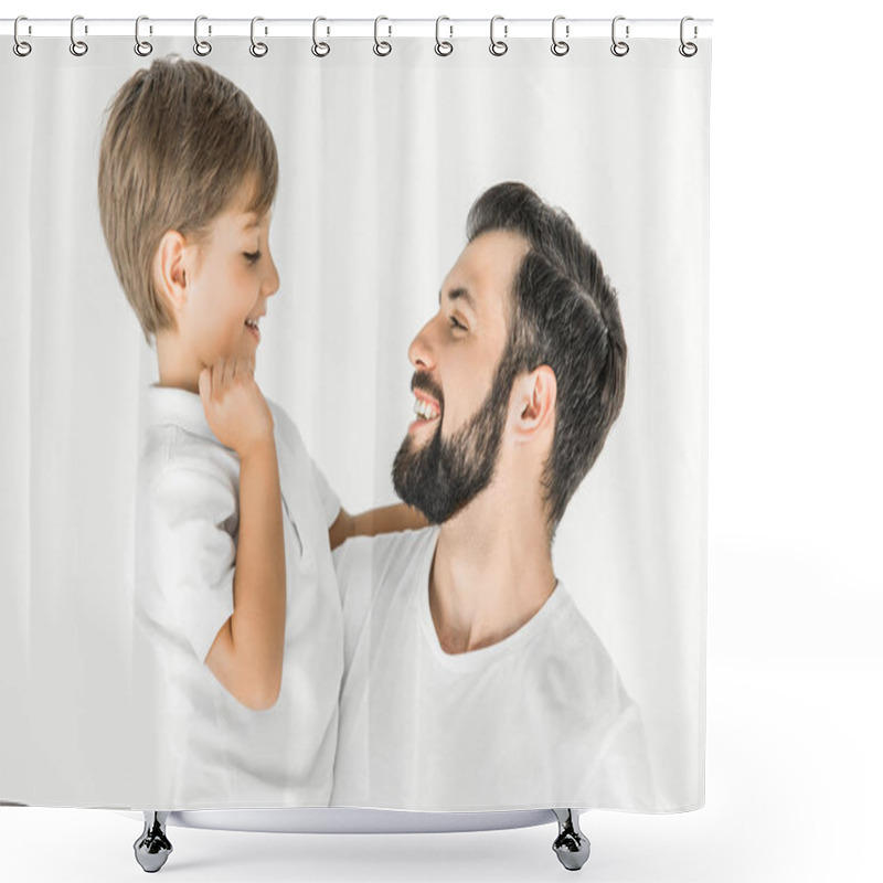 Personality  Happy Father And Son Together Shower Curtains