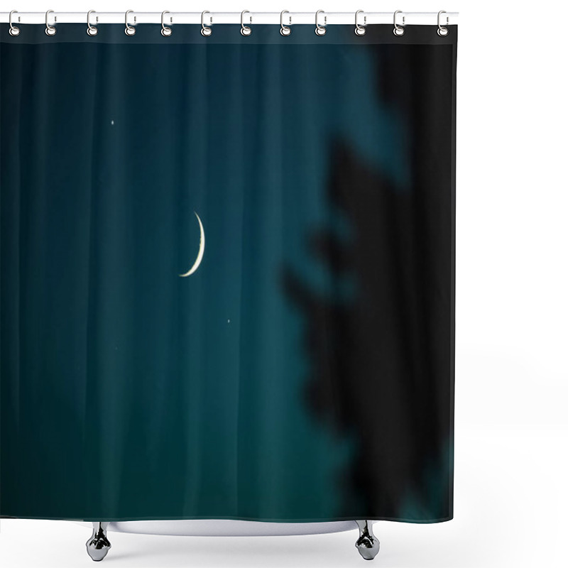 Personality  Crescent Moon, Stars, Planet Conjunction And Landscape Scenery Silhouettes. Shower Curtains