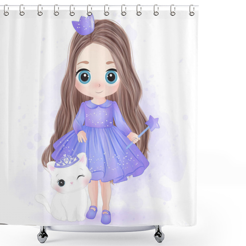 Personality  Cute Little Princess With Kitty Shower Curtains