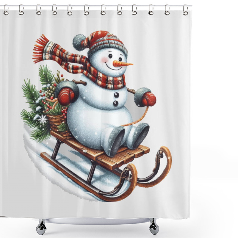 Personality  Snowman On A Sleigh Ride Vector File, Christmas Scene, Santa, Christmas Holiday, Vector Illustration File Shower Curtains