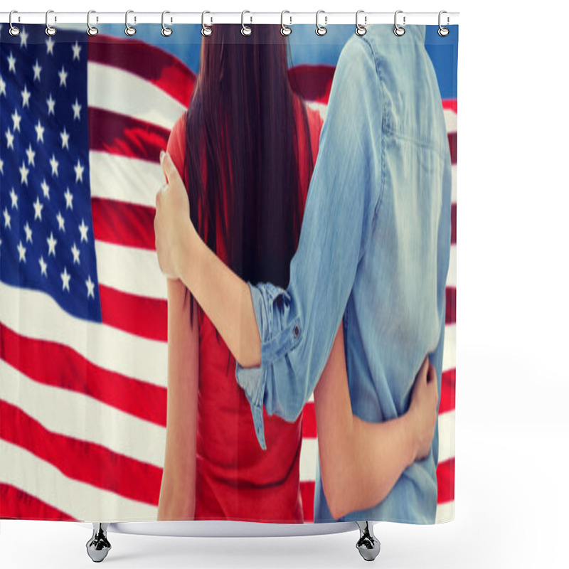 Personality  Close Up Of Women Couple Over American Flag Shower Curtains