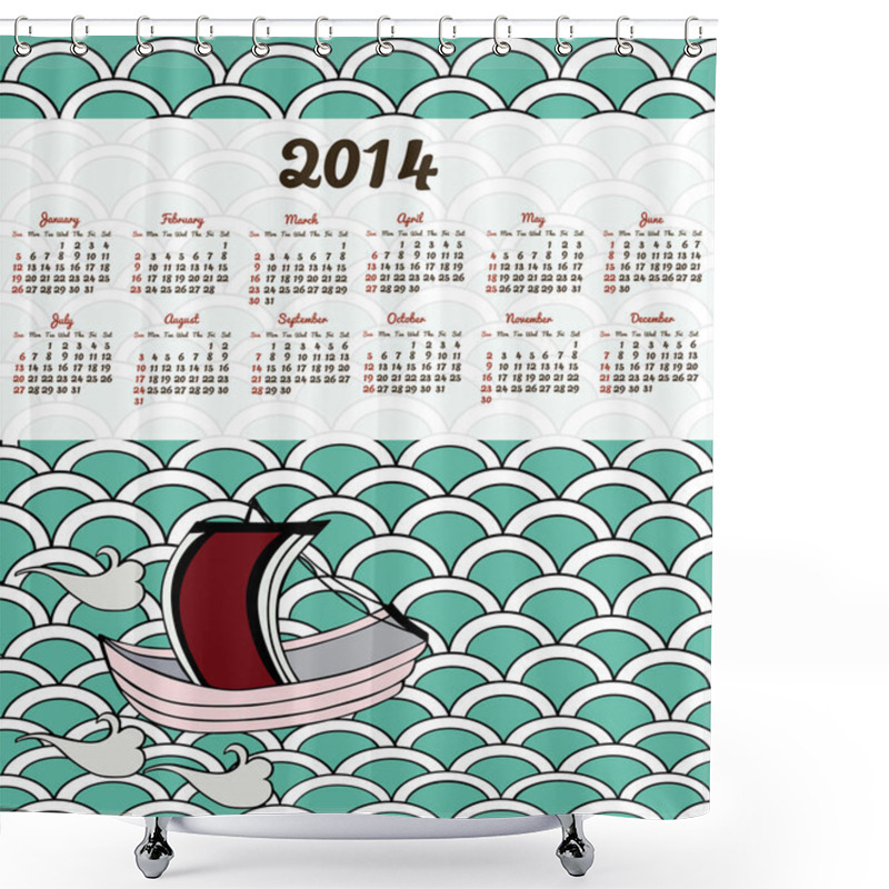 Personality  Calendar 2014 With Traditional Japanese Waves Shower Curtains