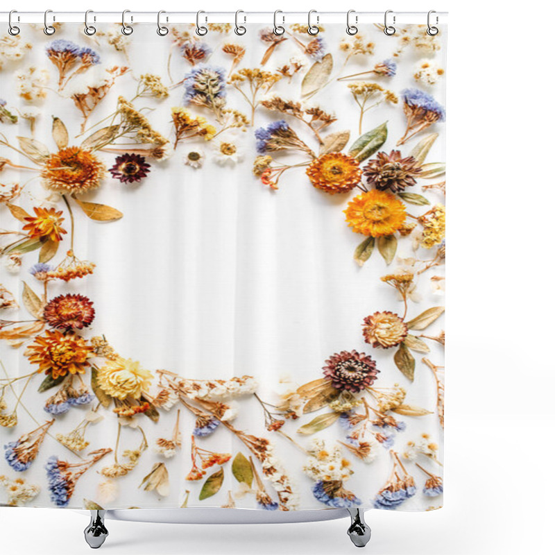 Personality  Frame With Yellow Dry Flowers Shower Curtains