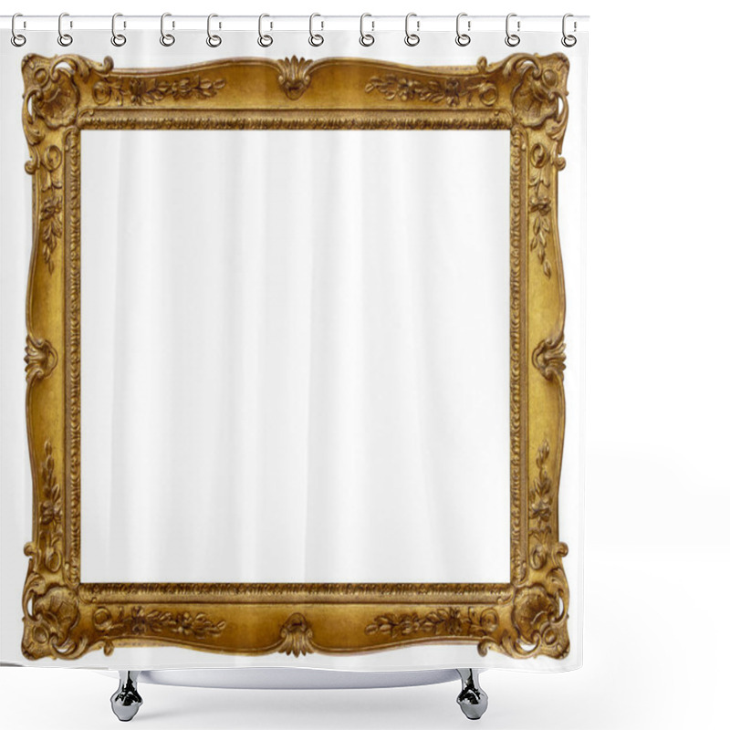 Personality  Rectangle Old Gilded Golden Wooden Frame Isolated On White Backg Shower Curtains