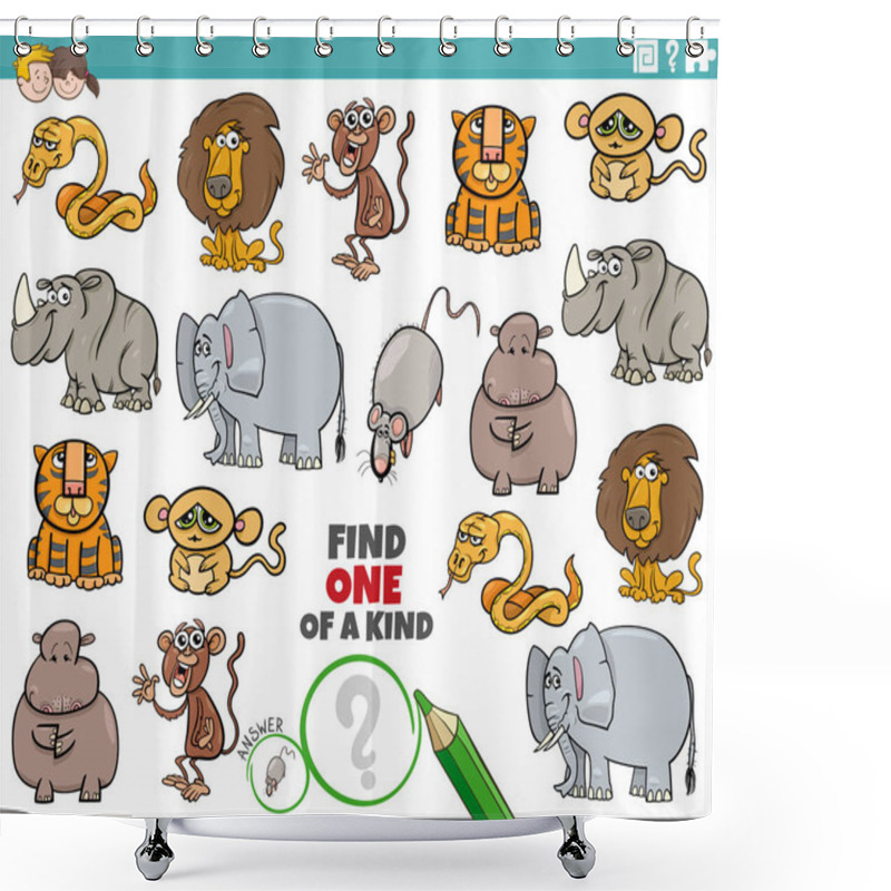 Personality  Cartoon Illustration Of Find One Of A Kind Picture Educational Game With Wild Animal Characters Shower Curtains