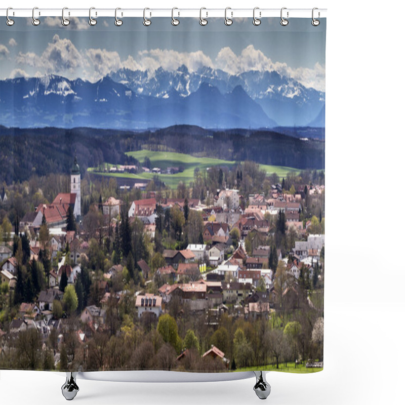 Personality  The Town Of Ebersberg Near Munich, Germany, With View Of The Alps Shower Curtains