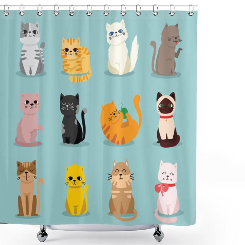 Personality  Set Of Vector Cute Funny Cats For Greeting Card Design, T-shirt Print, Inspiration Poster. Shower Curtains