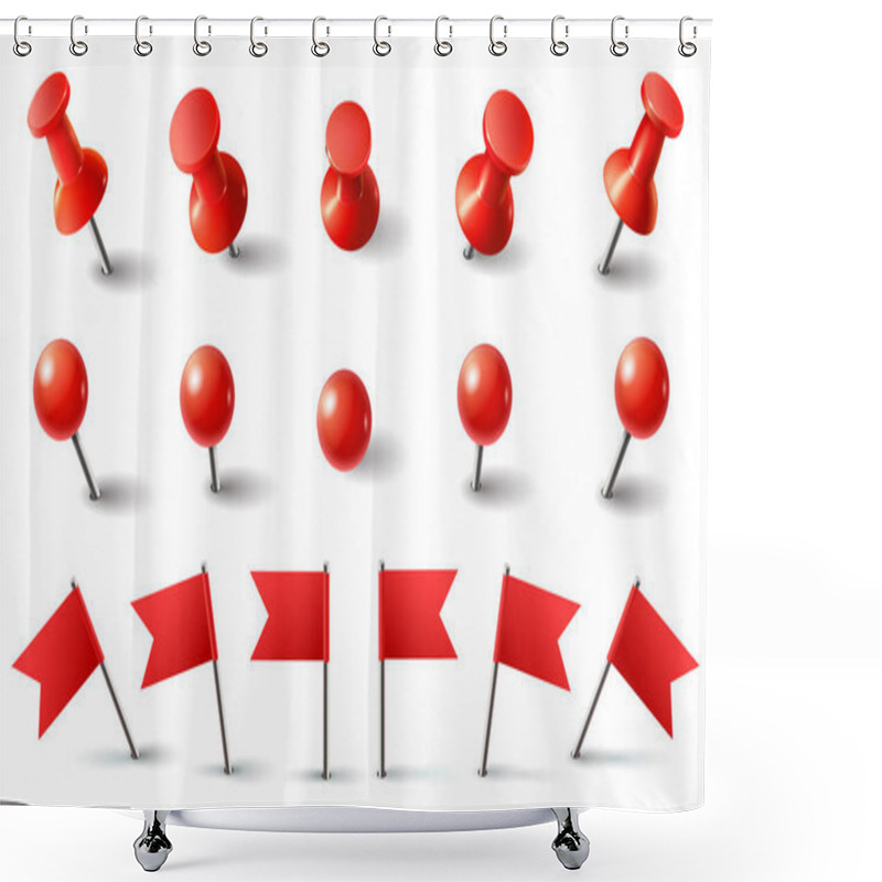 Personality  Red Pushpin, Flag And Thumbtack. Isolated Vector Set Shower Curtains