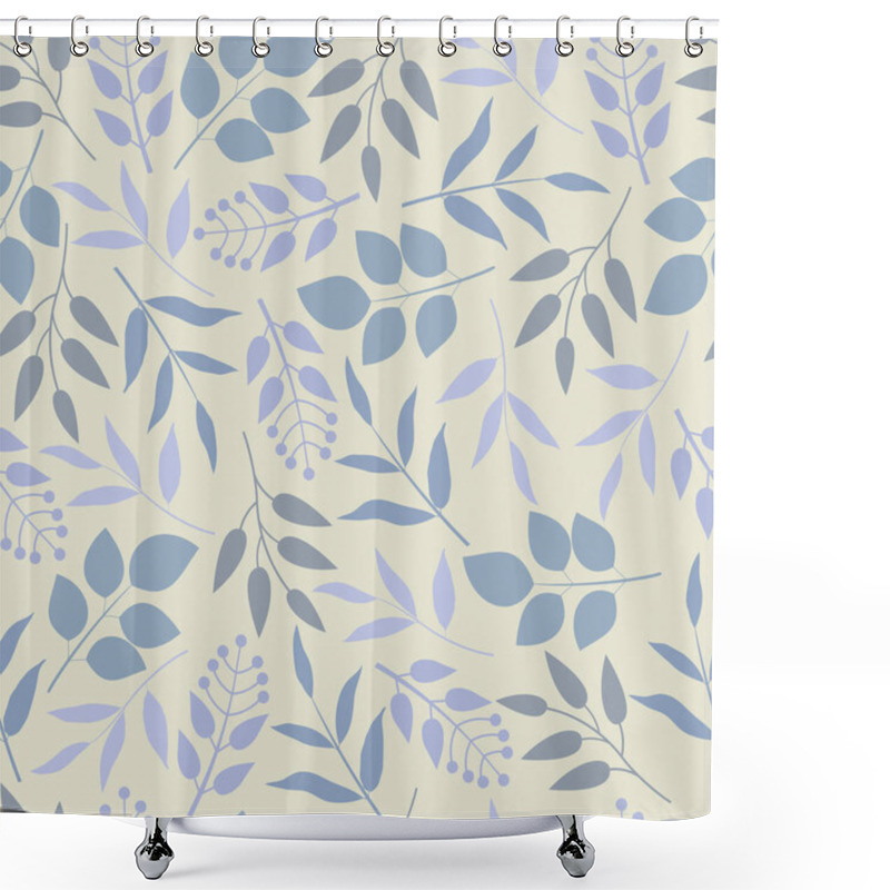 Personality  Floral Seamless Pattern. Allover Foliage Surface Design Of Monochromatic Blue Leaves Shower Curtains