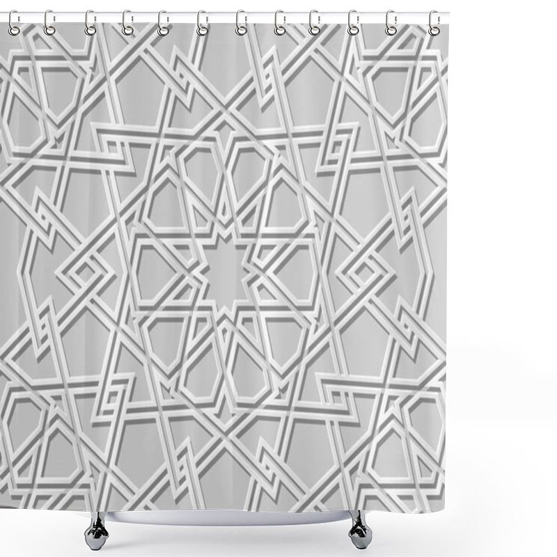 Personality  3D White Paper Art Islamic Geometry Cross Pattern Seamless Background, Vector Stylish Decoration Pattern Background For Web Banner Greeting Card Design Shower Curtains