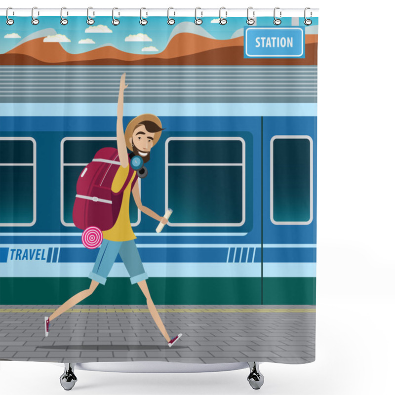 Personality  Backpacker At The Railway Station Shower Curtains