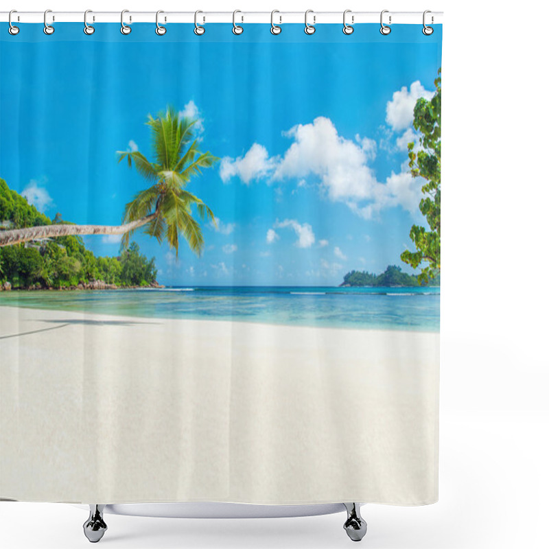 Personality  Tropical Beach Baie Lazare With Boat Shower Curtains