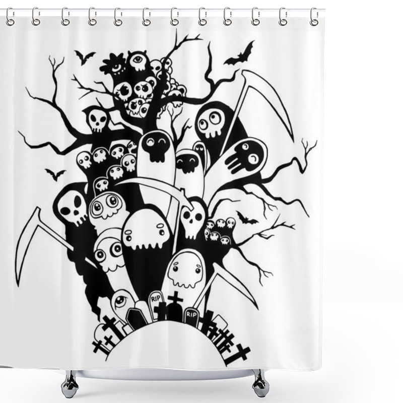 Personality  Hand Drawn Cute Death Skeleton Characters For Halloween Shower Curtains