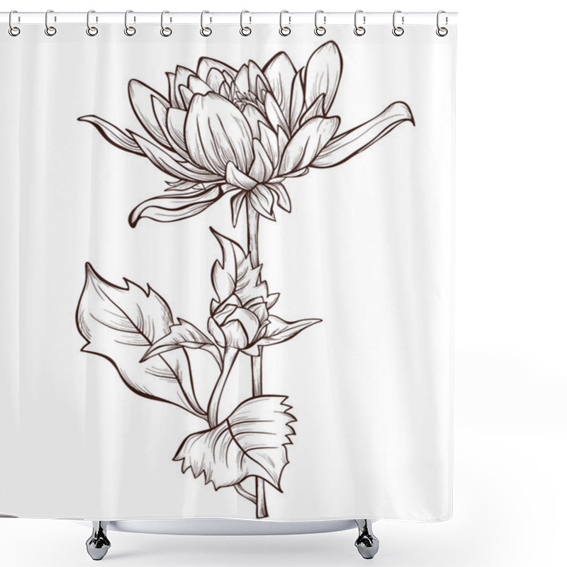 Personality  Vector Flower Isolated On White Background. Hand-drawn Dahlia Flower. Shower Curtains