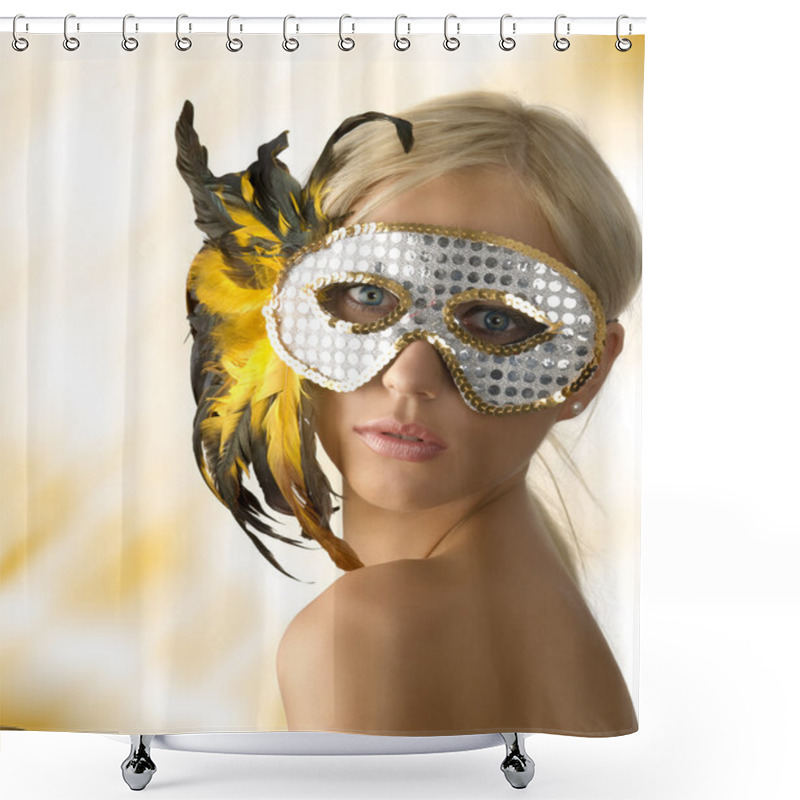 Personality  Shining Mask And Feather Shower Curtains