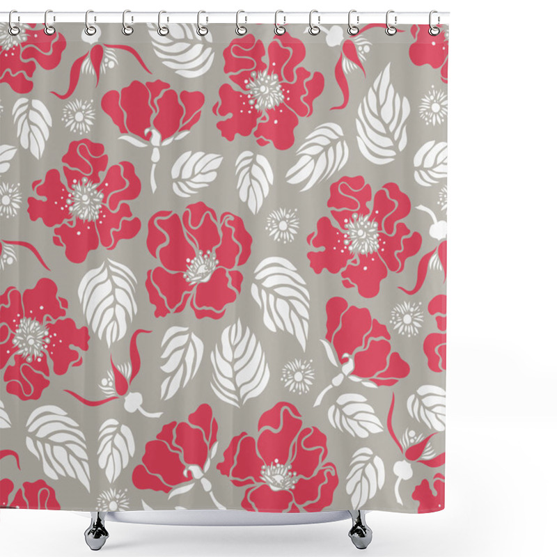 Personality  Seamless Pattern With Rose Hips, Wild Roses. Botanical Background. Vector Illustration. Shower Curtains