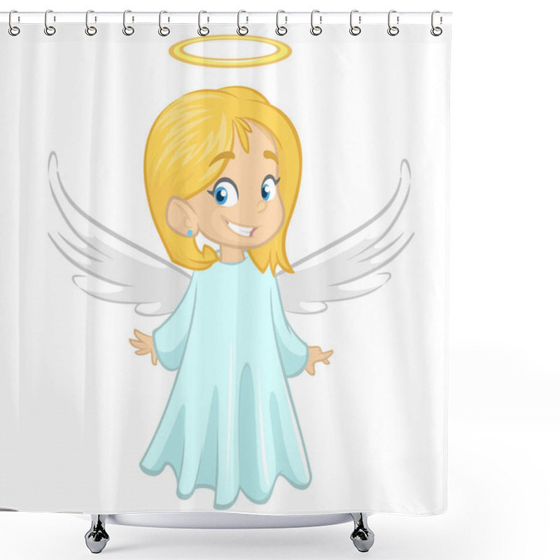 Personality  Happy Angel Character Smiling. Vector Illustration Isolated Shower Curtains