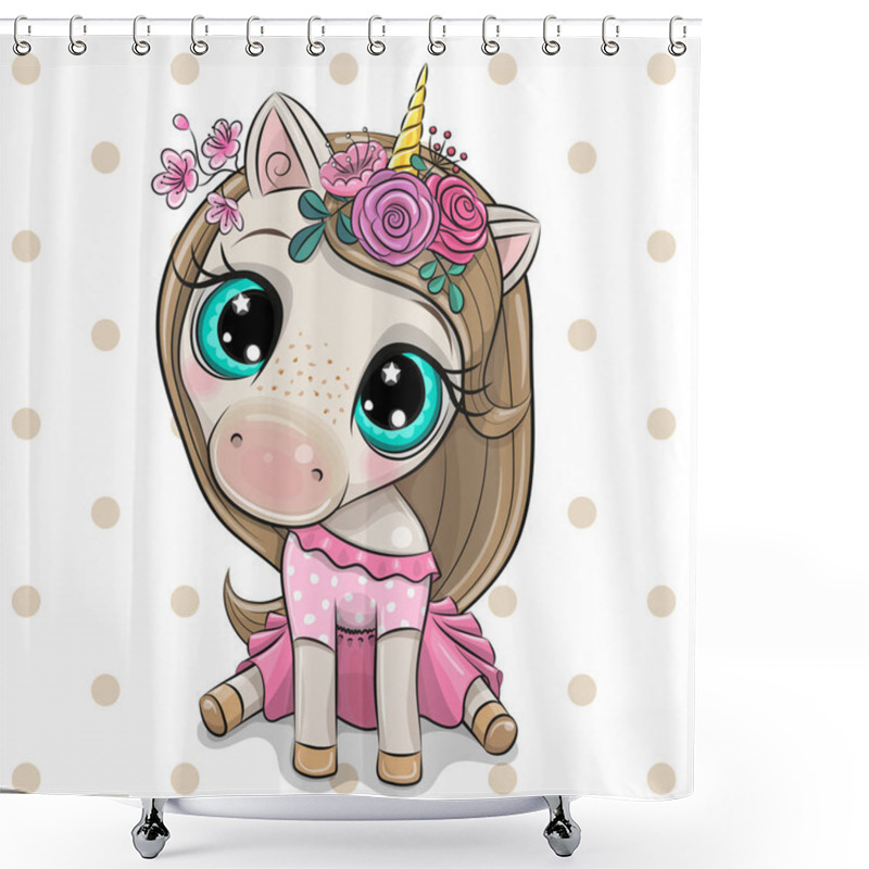 Personality  Cartoon Unicorn Girl With Flowers On A White Background Shower Curtains