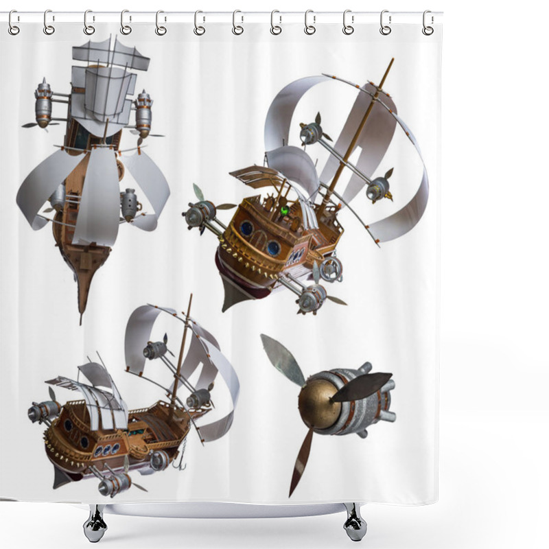 Personality  Flying Is A Fantastic Sailing Boat With Powerful Motors And Propellers On A White Background Shower Curtains