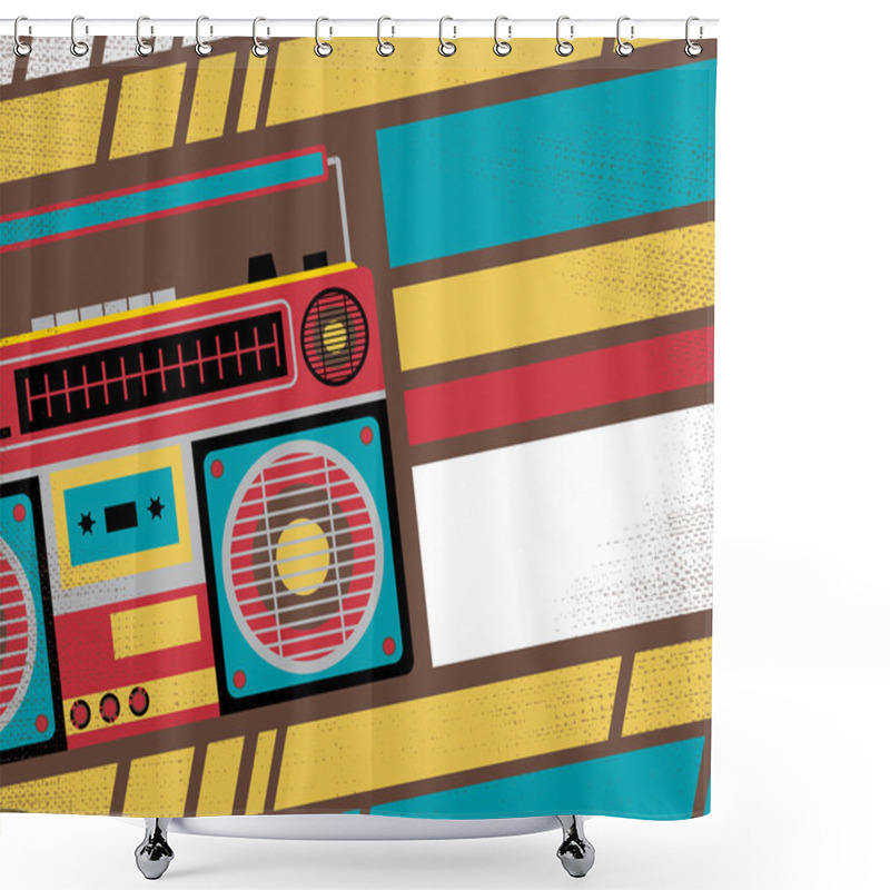 Personality  Retro Ghetto Blaster Stereo Club Flyer. Shower Curtains