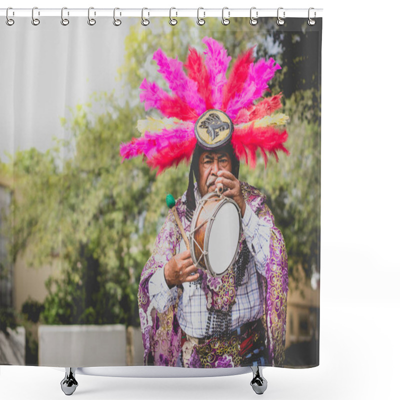 Personality  Mexican Traditional Musician Performing On Street Shower Curtains