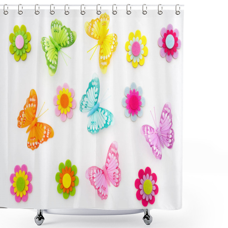 Personality  Spring Or Summer Background Of Butterflies And Flowers Shower Curtains