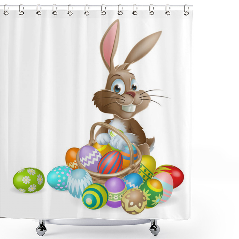 Personality  Easter Bunny Rabbit With Easter Eggs Basket Shower Curtains