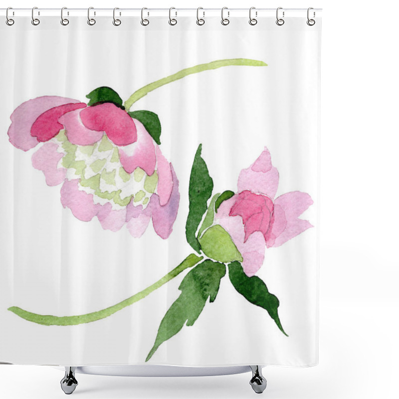 Personality  Beautiful Pink Peony Flowers Isolated On White Background. Watercolour Drawing Fashion Aquarelle. Isolated Peony Flowers Illustration Element. Shower Curtains