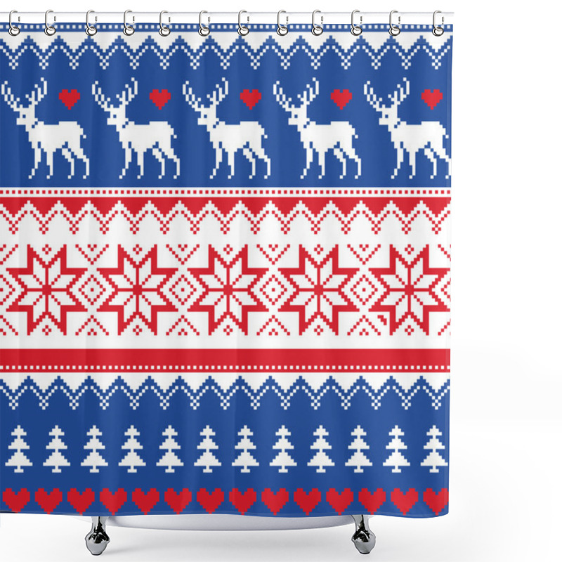 Personality  Nordic Seamless Pattern With Deer And Christmas Trees Shower Curtains