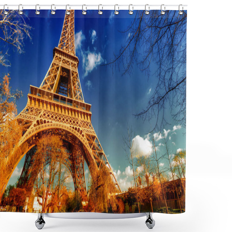 Personality  Upward View Of Eiffel Tower On A Beautiful Sunny Winter Day - Paris - France. Shower Curtains