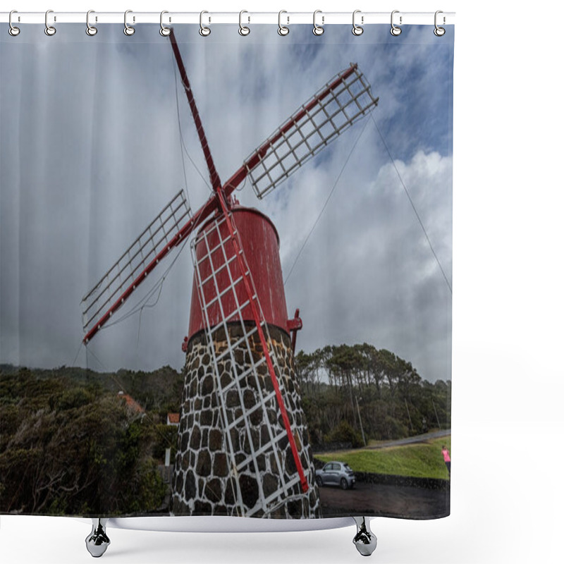 Personality  Traditional Windmills On Pico Island Azores Portugal Shower Curtains