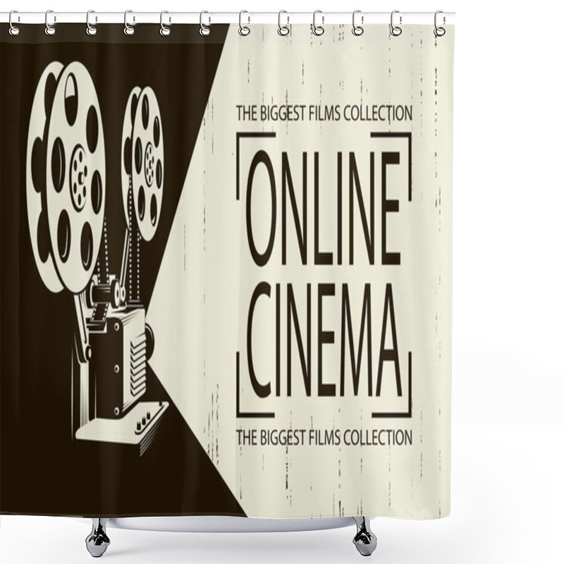 Personality  Online Cinema Poster With Retro Film Projector Background Shower Curtains