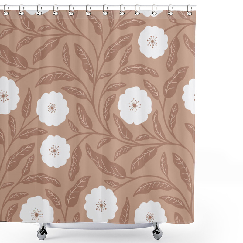 Personality  Bold Botanical Blooms On Mocha Mousse Pattern Shower Curtains