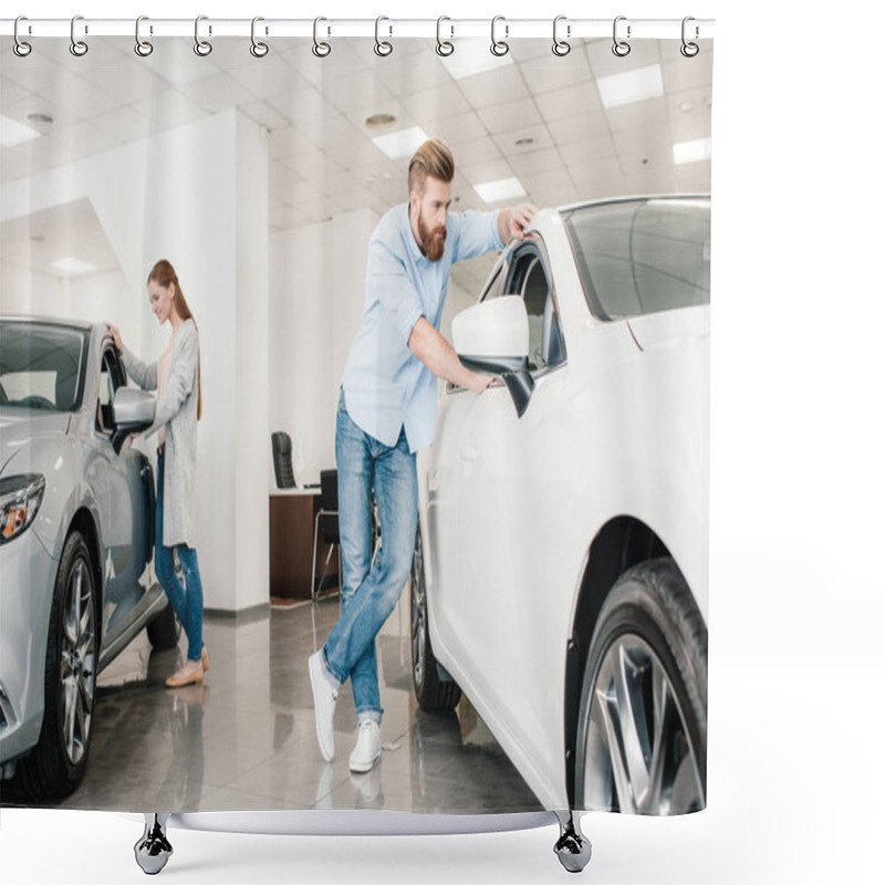 Personality  Couple In Dealership Salon   Shower Curtains